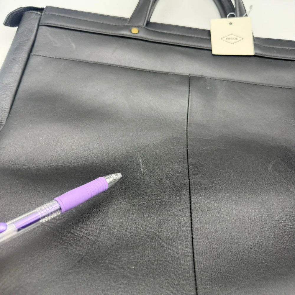 Fossil Haskell Workbag Black Leather Laptop Crossbody Tote Career Business - Picture 7 of 15